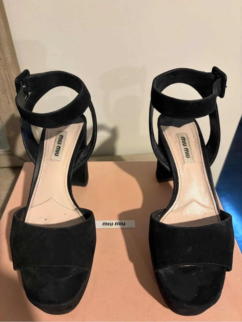 Miu Miu Black Suede Platform Ankle-Strap Sandals size 9/39